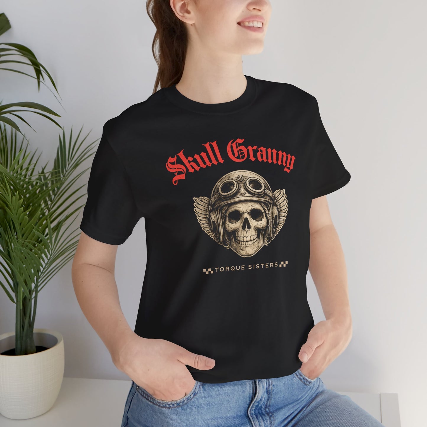 SKULL GRANNY Women’s Motorcycle T-Shirt | Black & Red