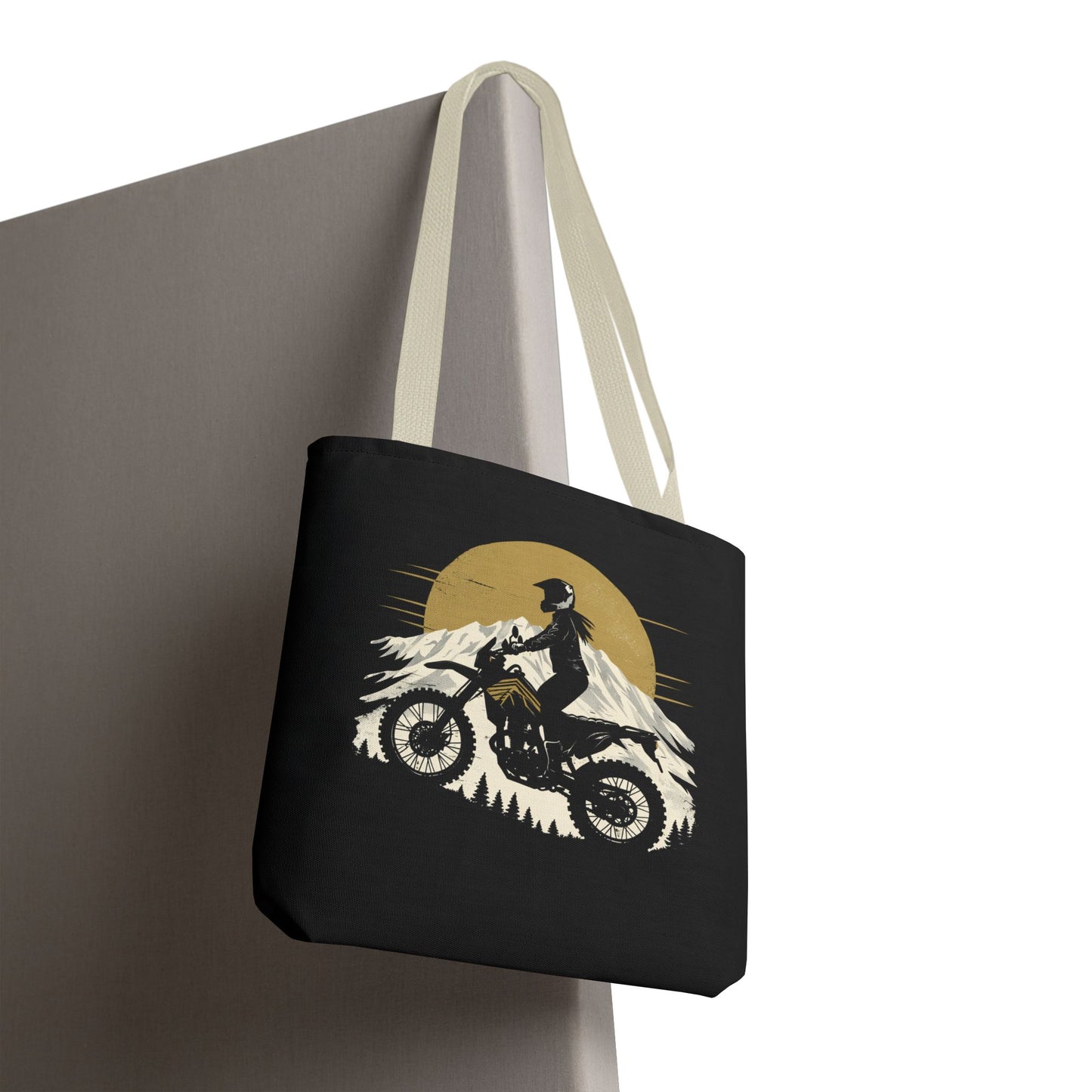 Women’s Motorcycle Tote Bag – Black & Gold Vintage Rider Canvas | Torque Sisters