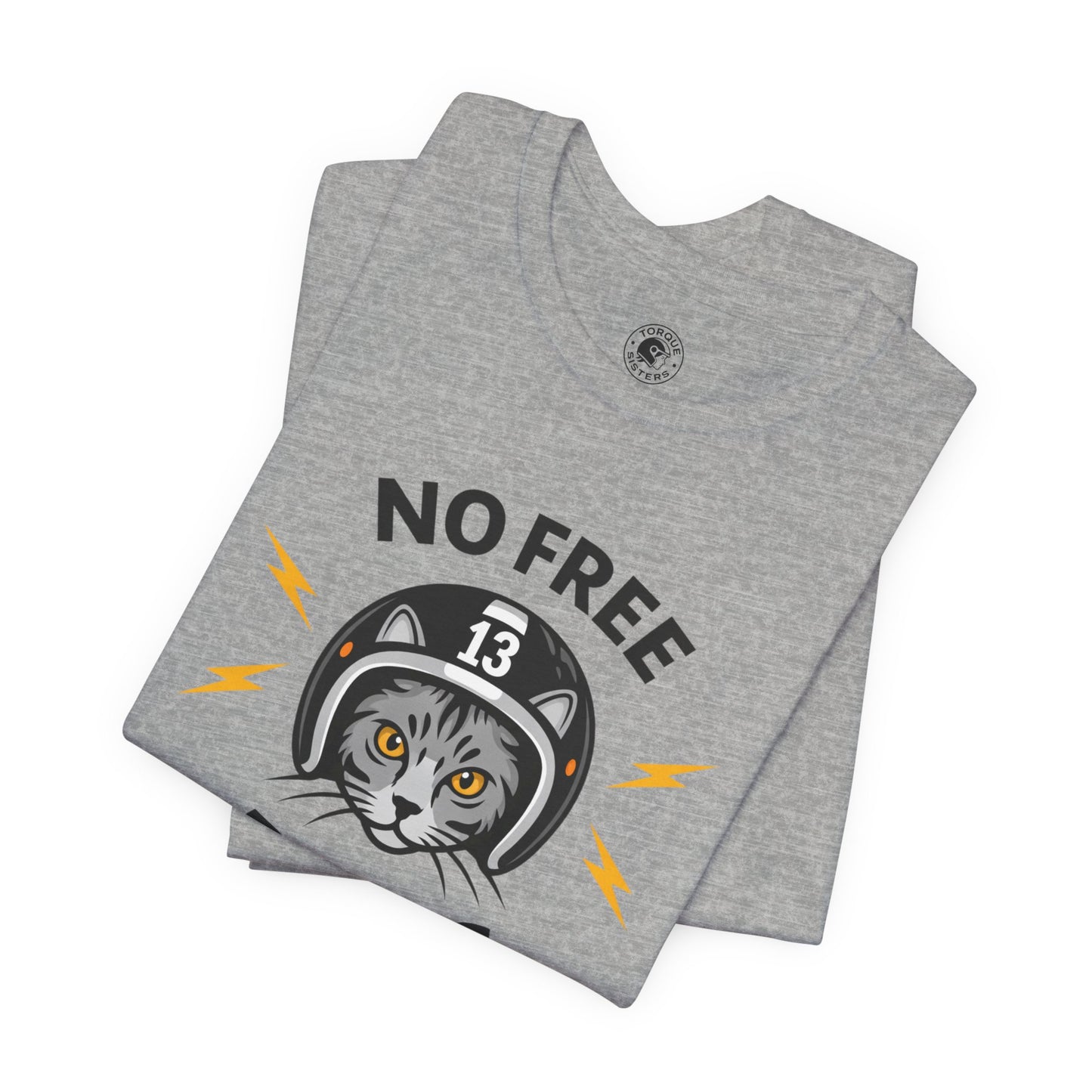 NO FREE RIDES Cat Helmet Graphic Women’s Motorcycle T-Shirt | Heather Gray