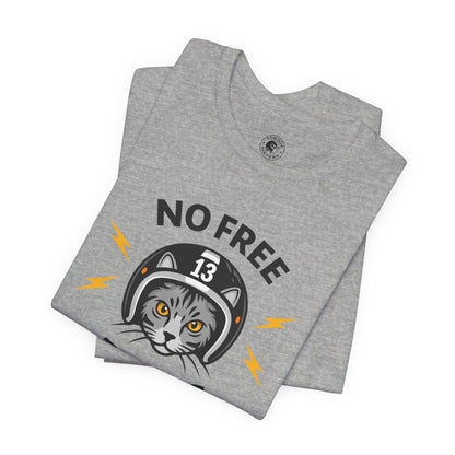 NO FREE RIDES Cat Helmet Graphic Women’s Motorcycle T-Shirt | Heather Gray