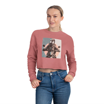 Women’s Motorcycle Cropped Sweatshirt in Dusty Rose | Vintage Rider Graphic