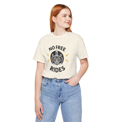 NO FREE RIDES Cat Helmet Graphic Women’s Motorcycle T-Shirt | Natural