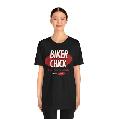 BIKER CHICK Motorcycles & Mascara Women’s Motorcycle T-Shirt | Black