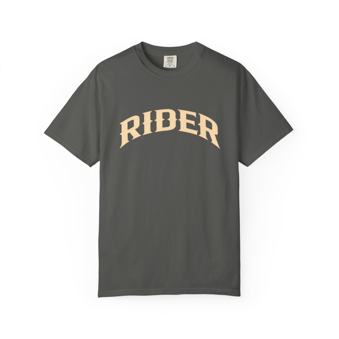 RIDER Arch Graphic Women’s Motorcycle T-Shirt   | Charcoal & Cream