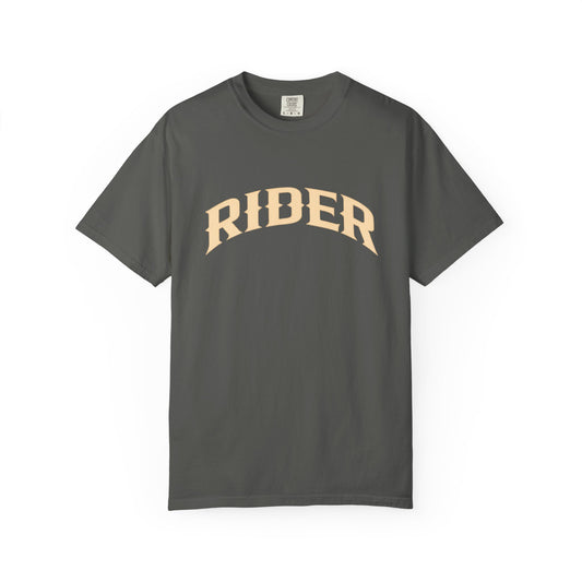 RIDER Arch Graphic Women’s Motorcycle T-Shirt   | Charcoal & Cream