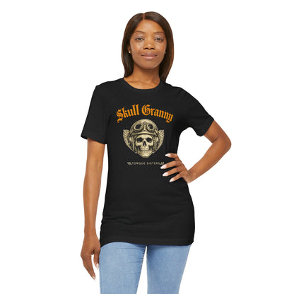 SKULL GRANNY Women’s Motorcycle T-Shirt | Black & Gold