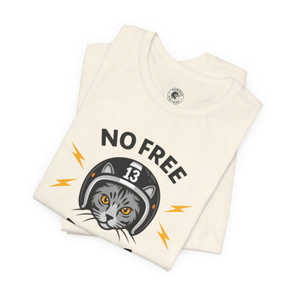 NO FREE RIDES Cat Helmet Graphic Women’s Motorcycle T-Shirt | Natural