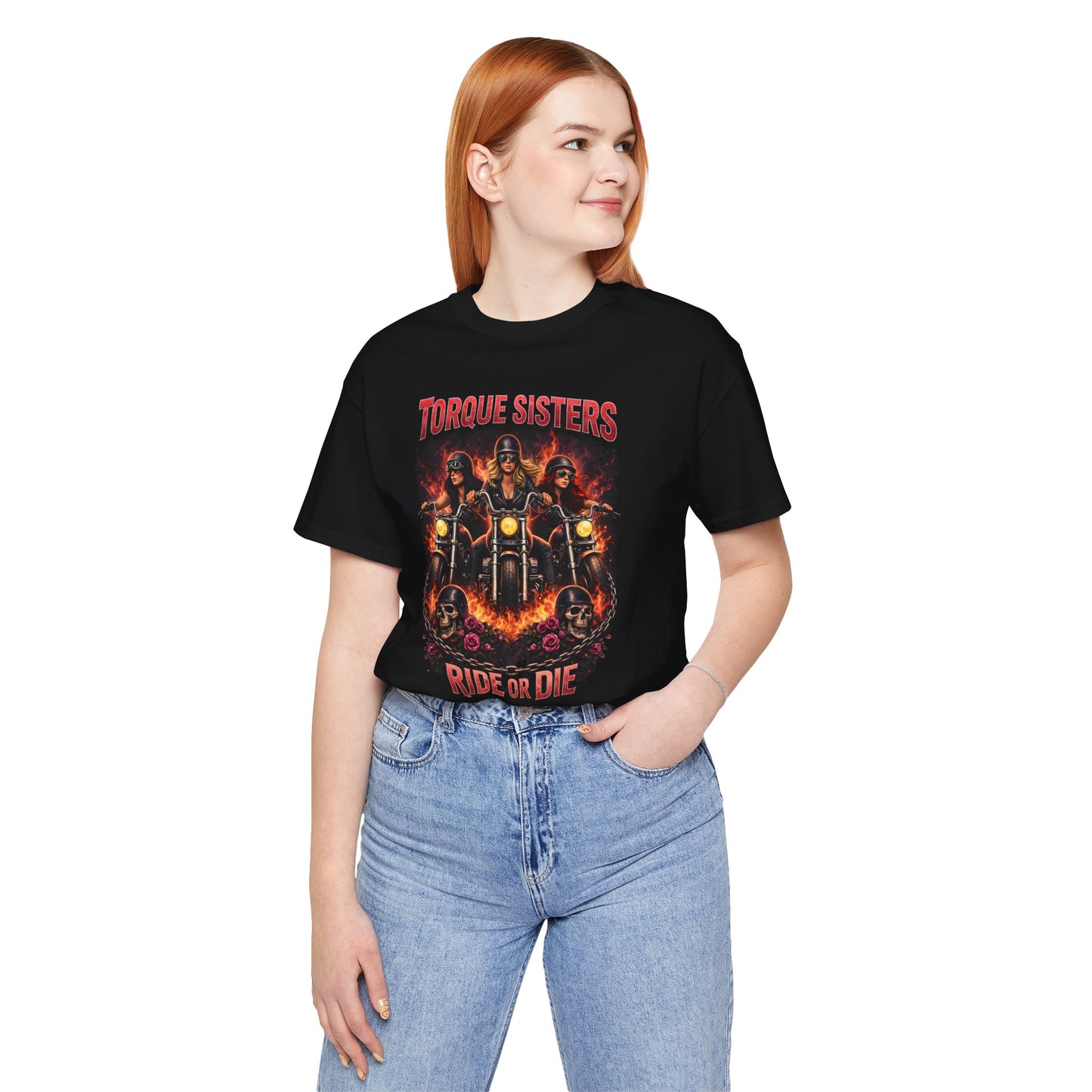 TORQUE SISTERS RIDE OR DIE Women’s Motorcycle T-Shirt | Black & Red & Yellow