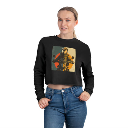 Women’s Motorcycle Cropped Sweatshirt in Black| Vintage Rider Graphic