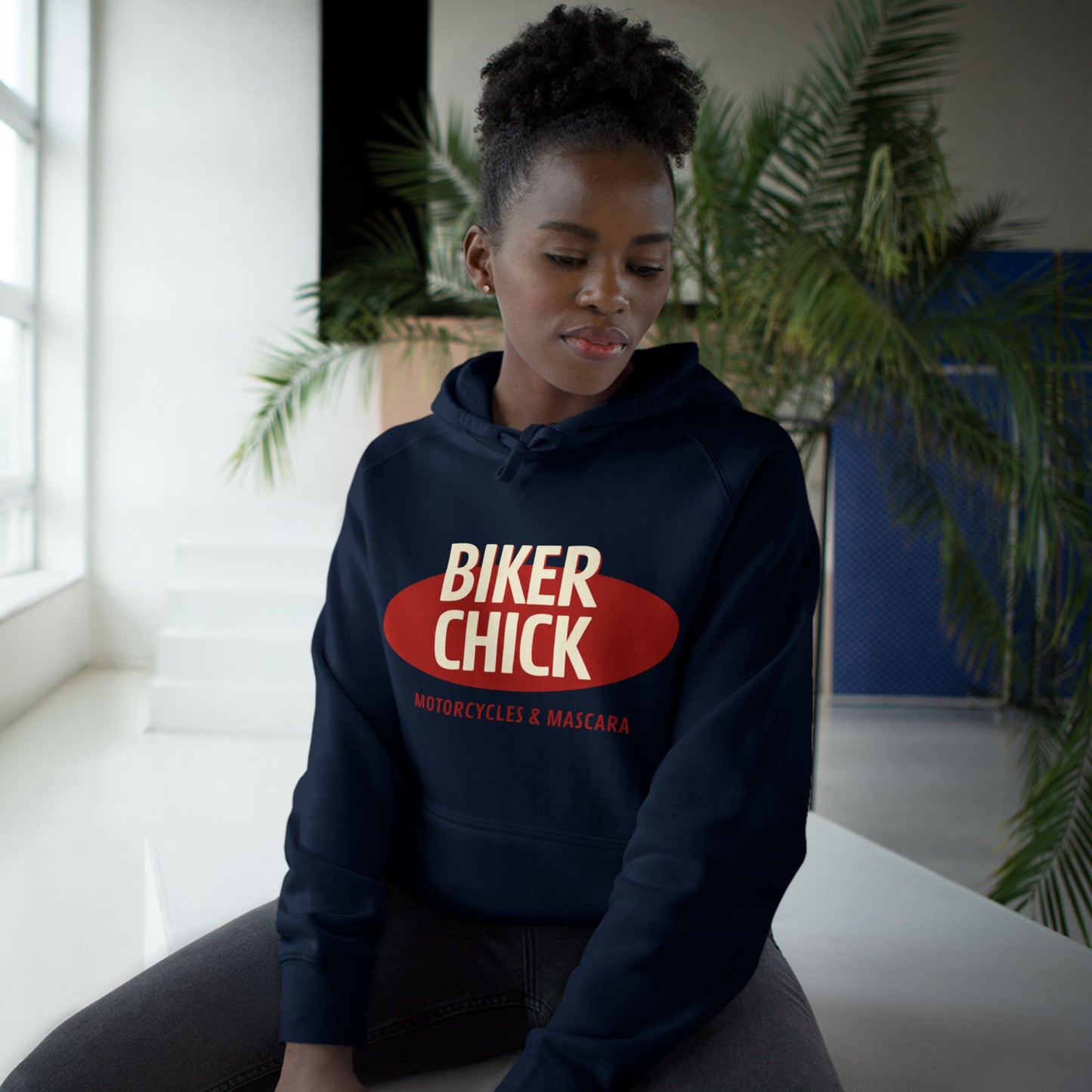 BIKER CHICK Motorcycles & Mascara Women’s Motorcycle Hoodie | Navy