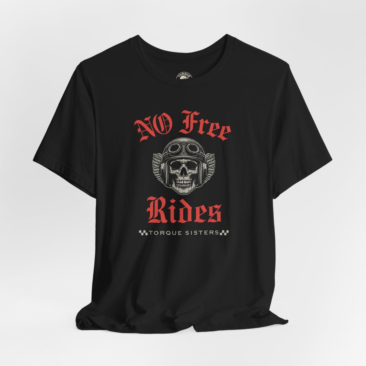 NO FREE RIDES Biker Skull Women’s Motorcycle T-Shirt | Black & Red