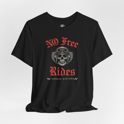 NO FREE RIDES Biker Skull Women’s Motorcycle T-Shirt | Black & Red