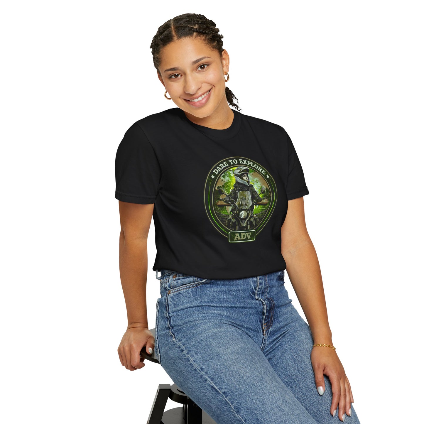DARE TO EXPLORE ADV Women’s Motorcycle T-Shirt | Black & Green