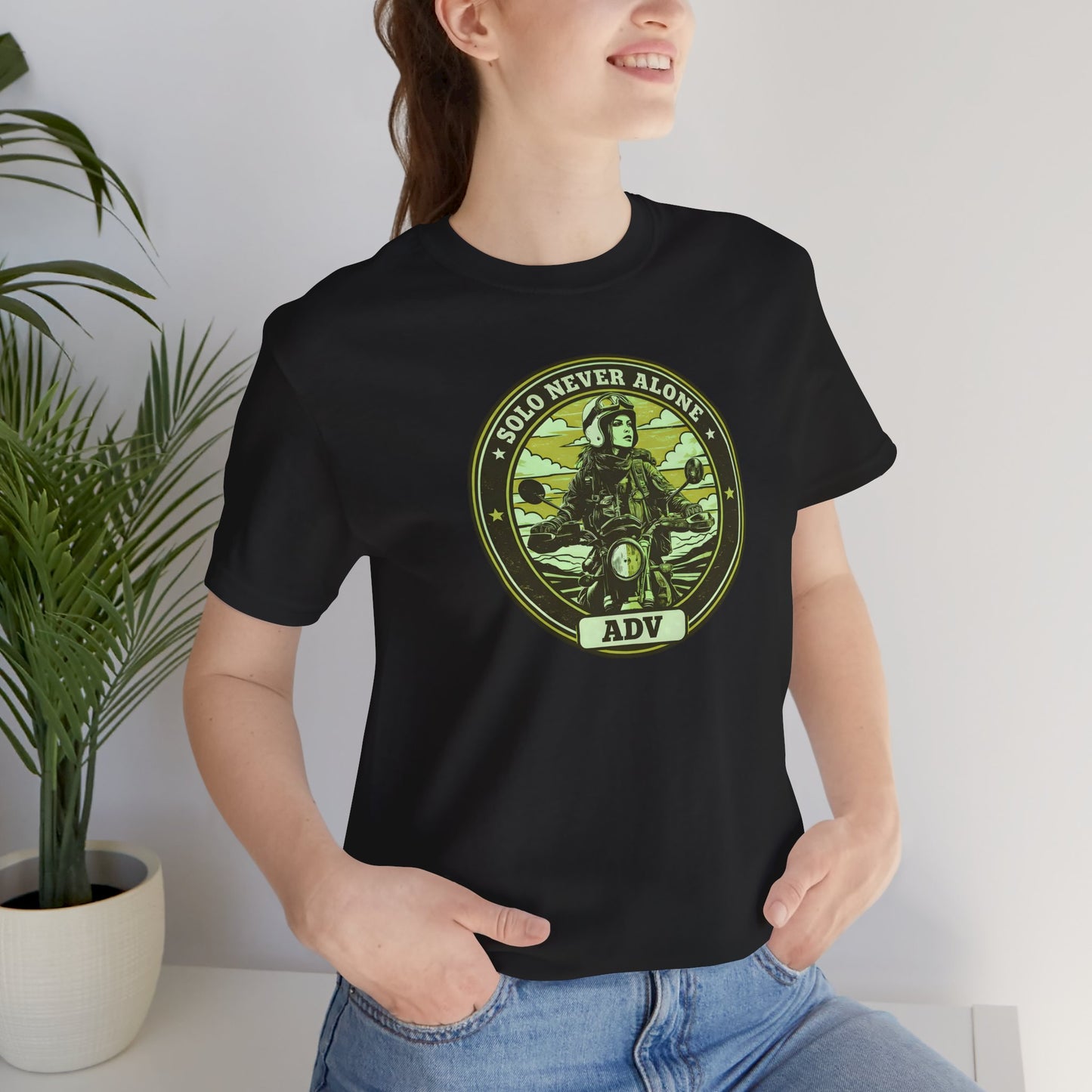 SOLO NEVER ALONE ADV Women’s Motorcycle Rider Tee | Black & Green