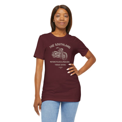 THE SOUTHLAND Motorcycles & Mascara Women’s Motorcycle T-Shirt | Burgundy
