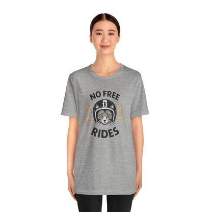 NO FREE RIDES Cat Helmet Graphic Women’s Motorcycle T-Shirt | Heather Gray