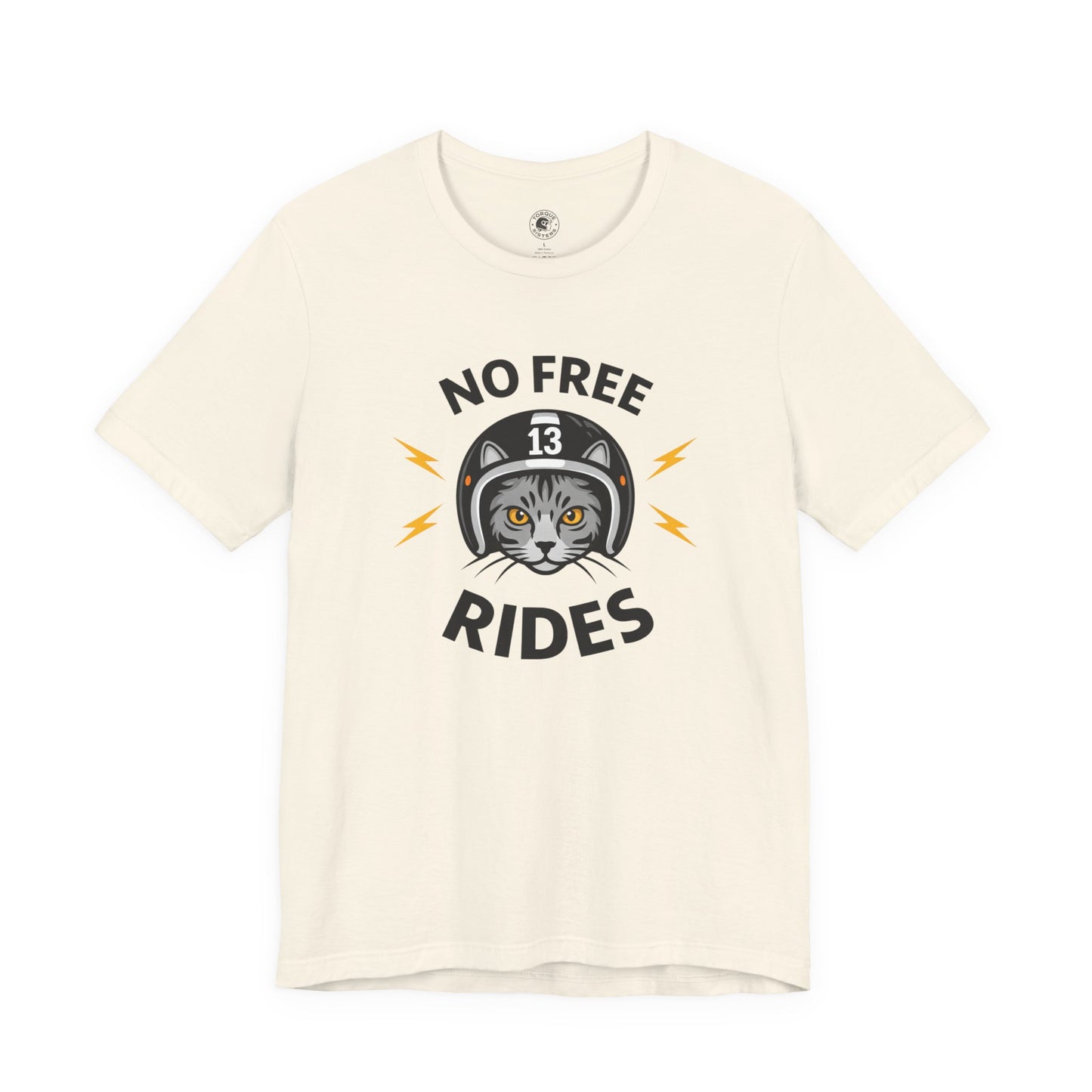 NO FREE RIDES Cat Helmet Graphic Women’s Motorcycle T-Shirt | Natural