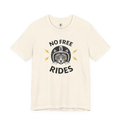 NO FREE RIDES Cat Helmet Graphic Women’s Motorcycle T-Shirt | Natural