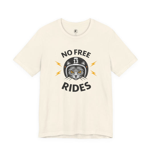 NO FREE RIDES Cat Helmet Graphic Women’s Motorcycle T-Shirt | Natural