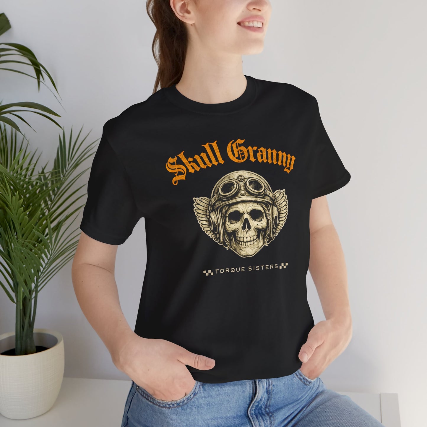 SKULL GRANNY Women’s Motorcycle T-Shirt | Black & Gold