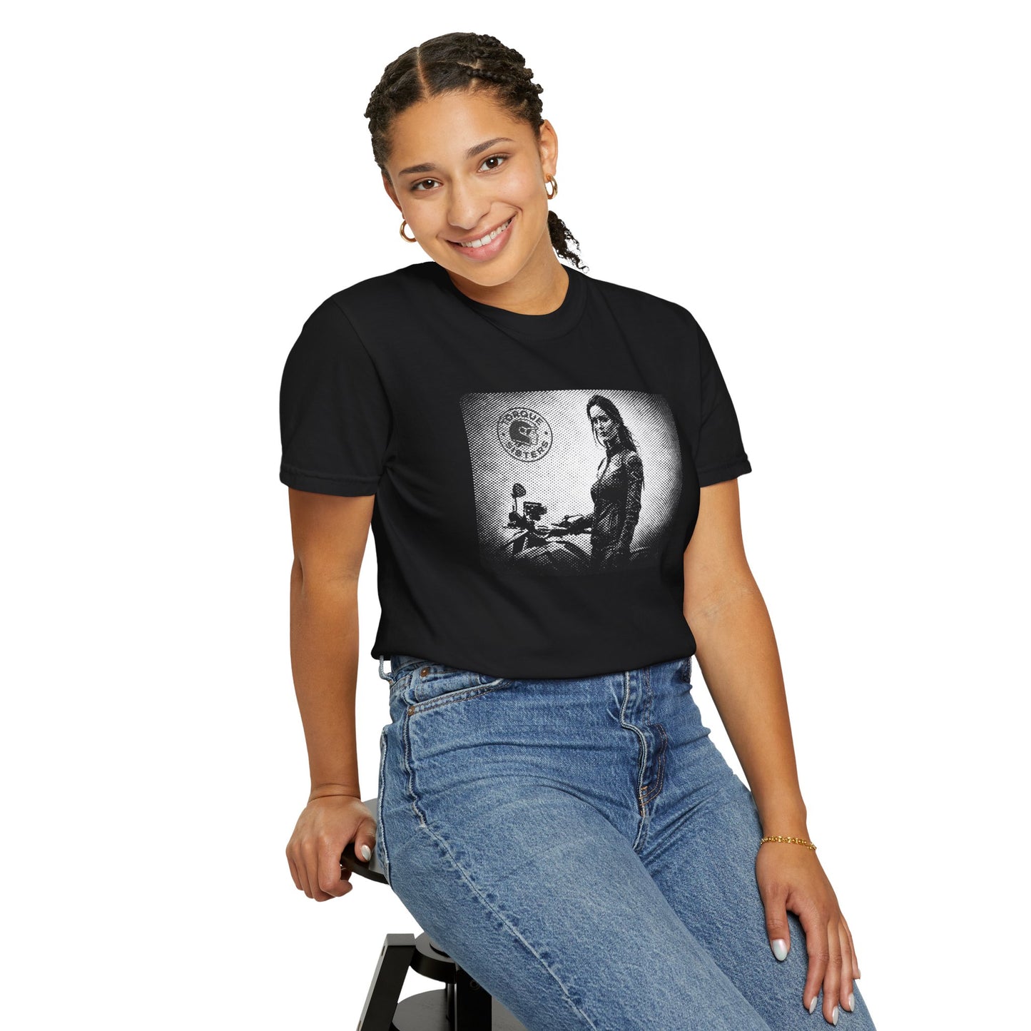 TORQUE SISTERS Rider Portrait Graphic Women’s Motorcycle T-Shirt | Black