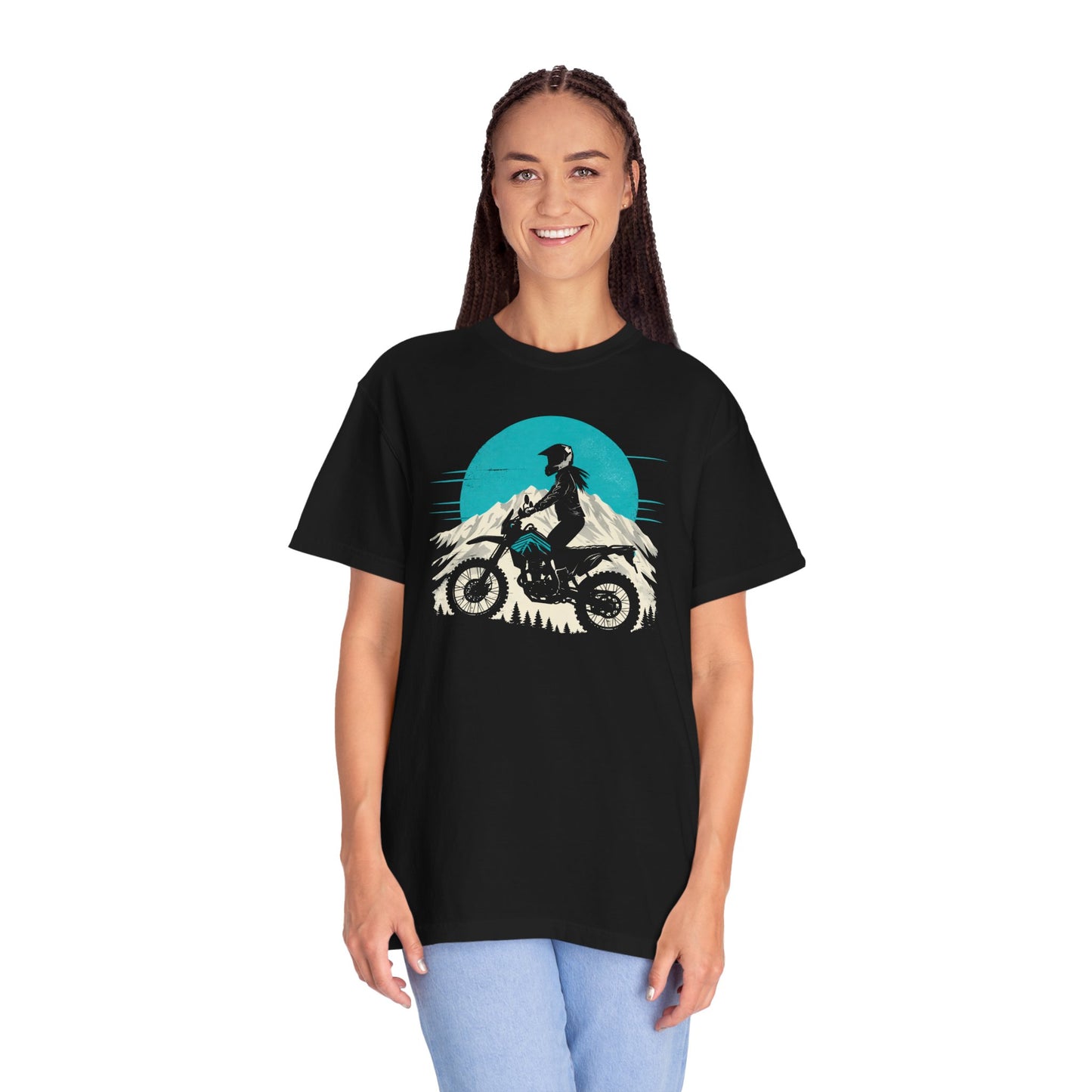 Mountain Rider Women's Motorcycle T-Shirt | Black & Teal