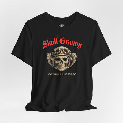 SKULL GRANNY Women’s Motorcycle T-Shirt | Black & Red
