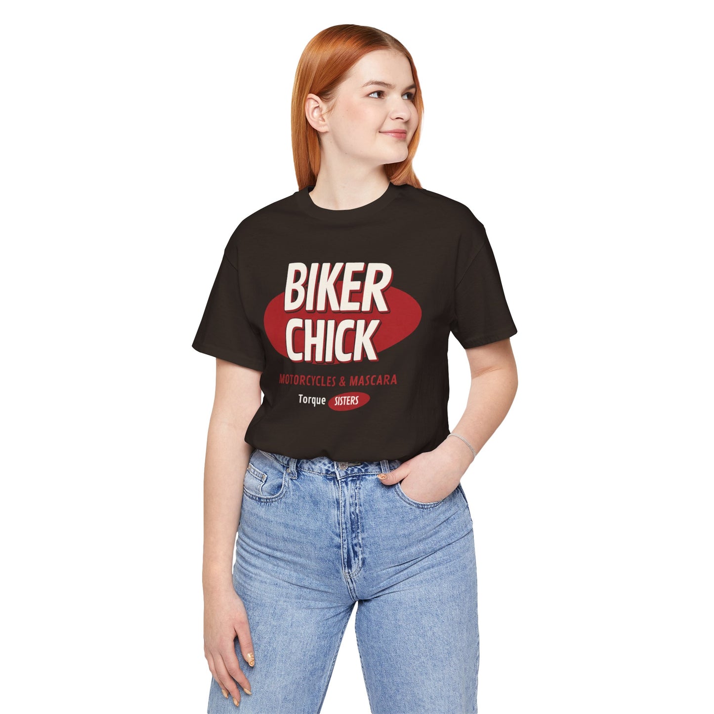 BIKER CHICK Women’s Motorcycle T-Shirt | Brown & Red