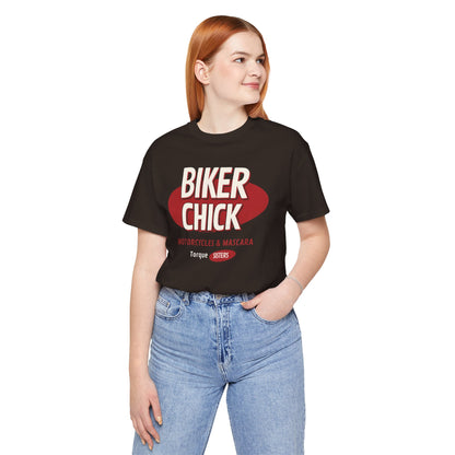 BIKER CHICK Women’s Motorcycle T-Shirt | Brown & Red