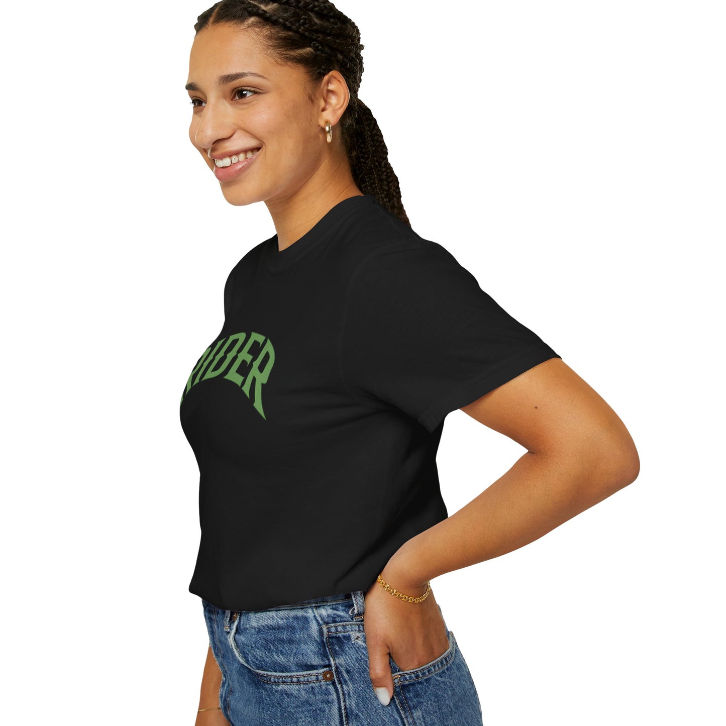 RIDER Arch Graphic Women’s Motorcycle T-Shirt | Black & Moss