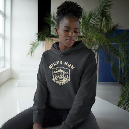BIKER MOM Badge Graphic Women’s Motorcycle Hoodie | Charcoal & Cream