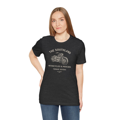 THE SOUTHLAND Motorcycles & Mascara Women’s Motorcycle T-Shirt | Heather Black & Bone