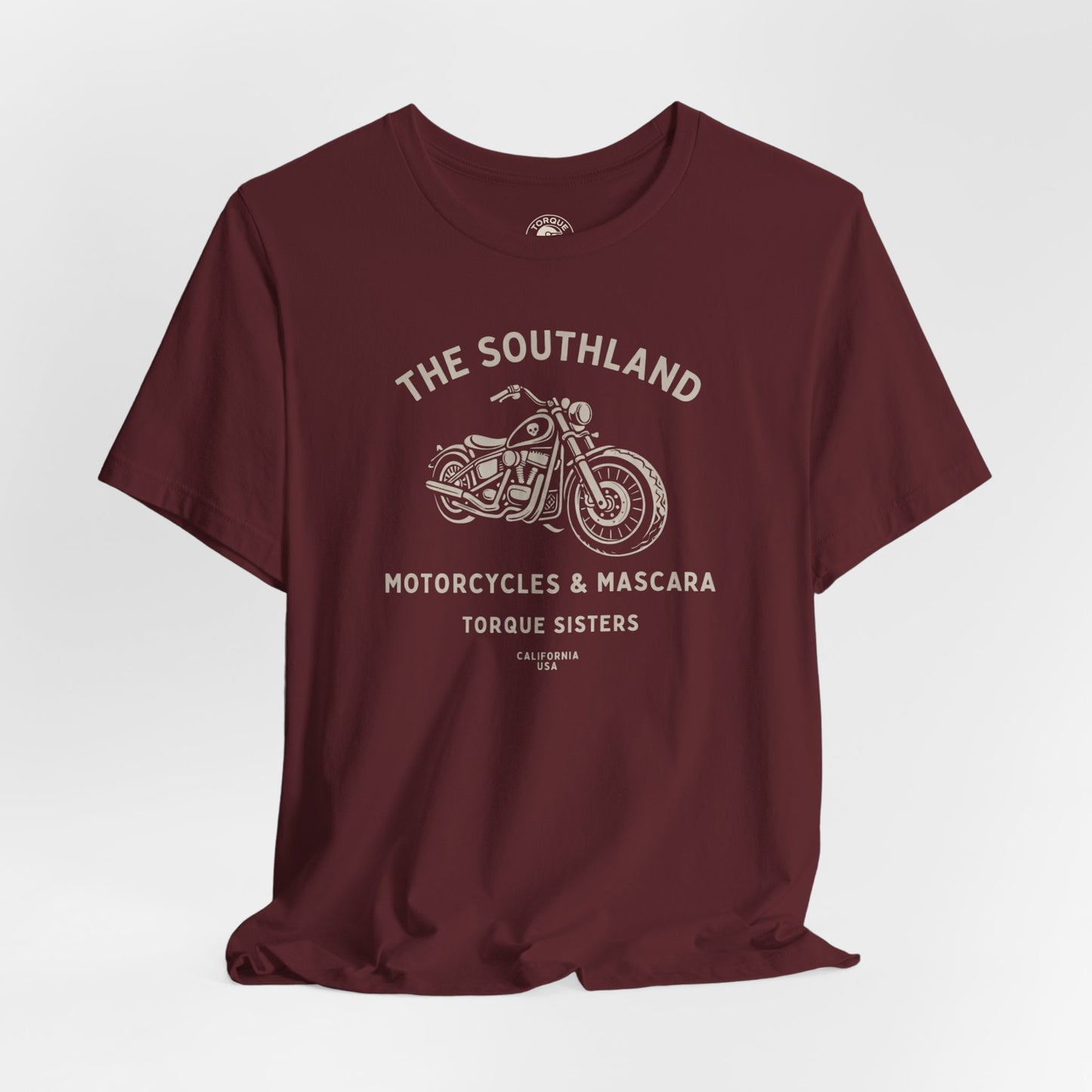 THE SOUTHLAND Motorcycles & Mascara Women’s Motorcycle T-Shirt | Burgundy