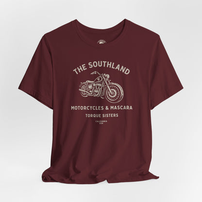 THE SOUTHLAND Motorcycles & Mascara Women’s Motorcycle T-Shirt | Burgundy