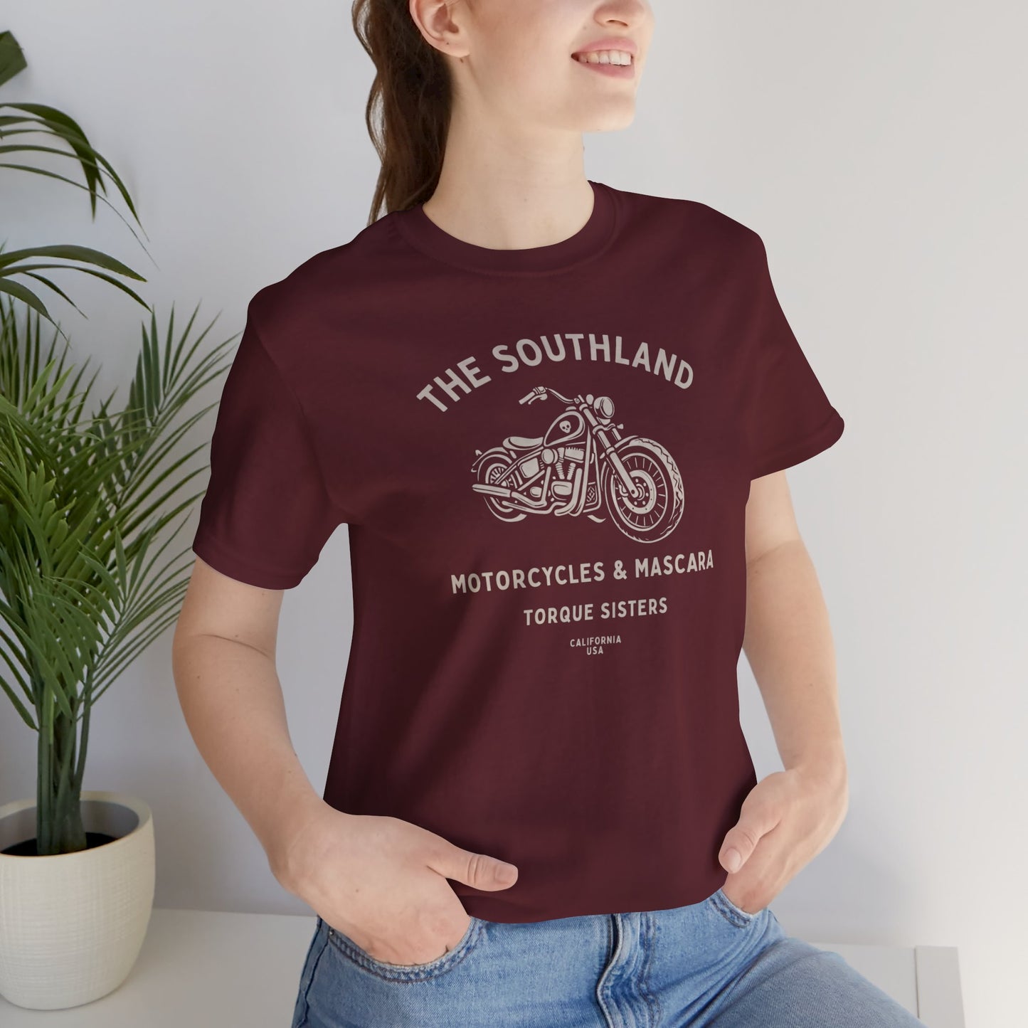 THE SOUTHLAND Motorcycles & Mascara Women’s Motorcycle T-Shirt | Burgundy