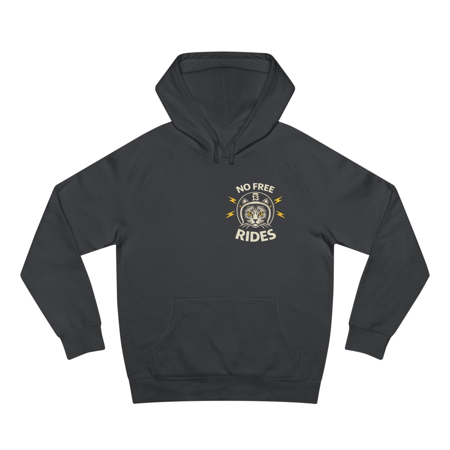 NO FREE RIDES Cat Helmet Graphic Women’s Motorcycle Hoodie | Charcoal