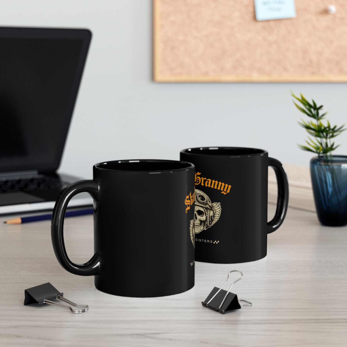 SKULL GRANNY Women Riders Motorcycle Mug | Black & Gold