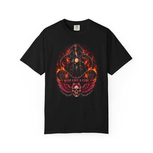 RIDE LIKE A GIRL Flame Rider Graphic Women’s Motorcycle T-Shirt | Black