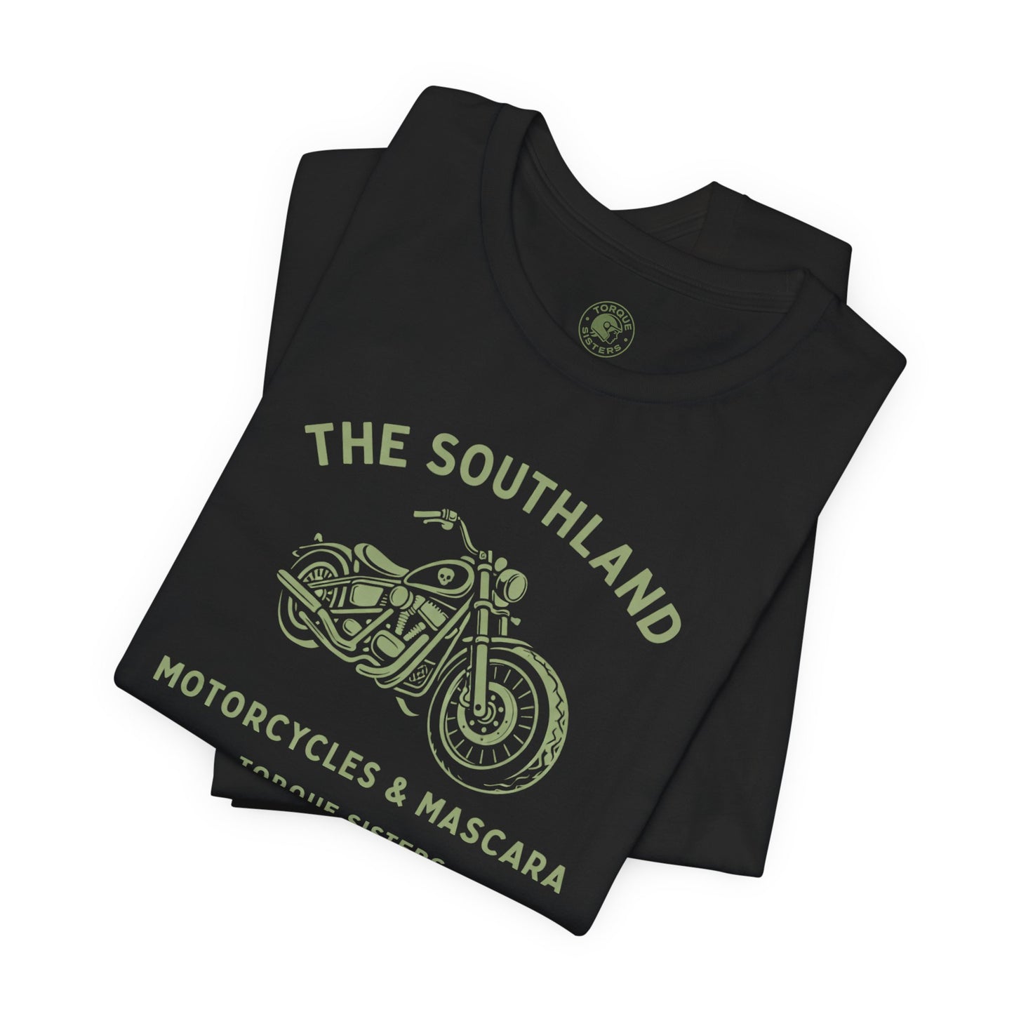 THE SOUTHLAND Motorcycles & Mascara Women’s Motorcycle T-Shirt | Black & Olive