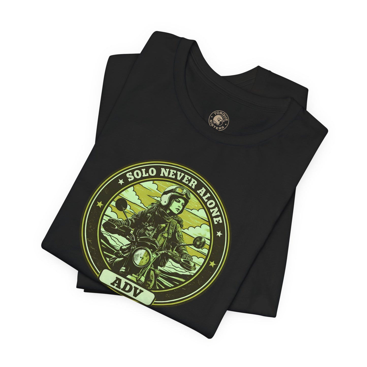 SOLO NEVER ALONE ADV Women’s Motorcycle Rider Tee | Black & Green