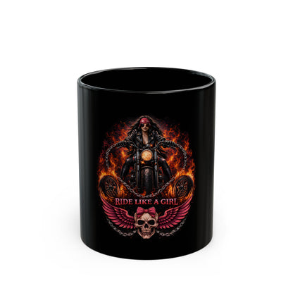 RIDE LIKE A GIRL Women Riders Motorcycle Mug | Black