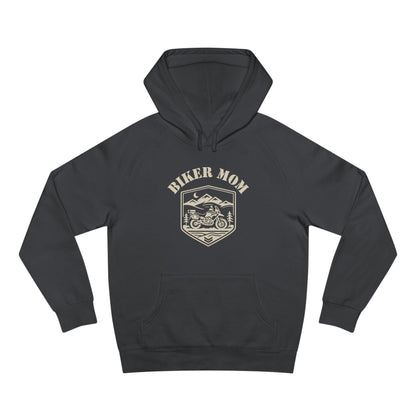 BIKER MOM Badge Graphic Women’s Motorcycle Hoodie | Charcoal & Cream