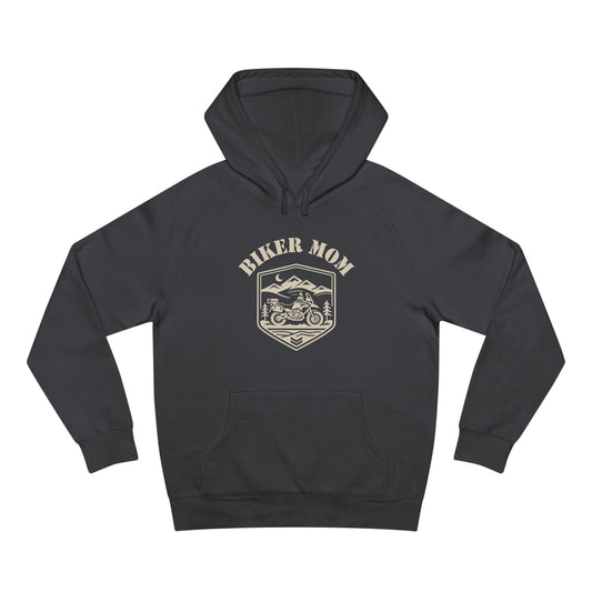 BIKER MOM Badge Graphic Women’s Motorcycle Hoodie | Charcoal & Cream