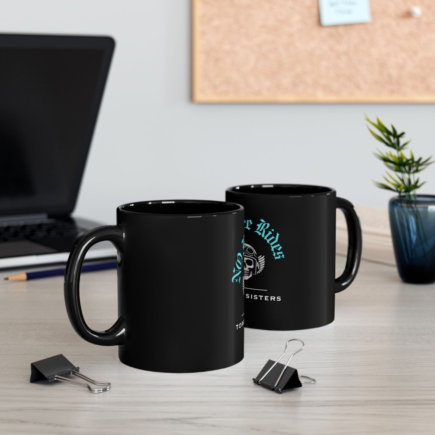 NO FREE RIDES Biker Skull Coffee Mug | Black & Teal