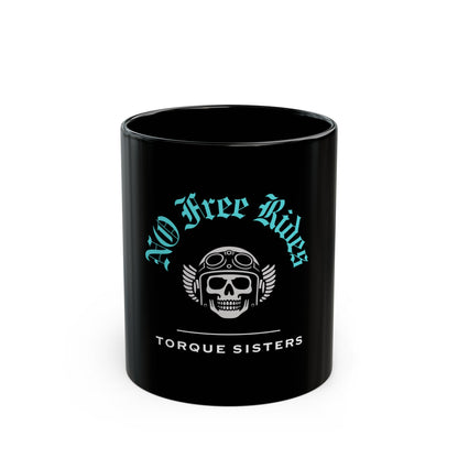 NO FREE RIDES Biker Skull Coffee Mug | Black & Teal