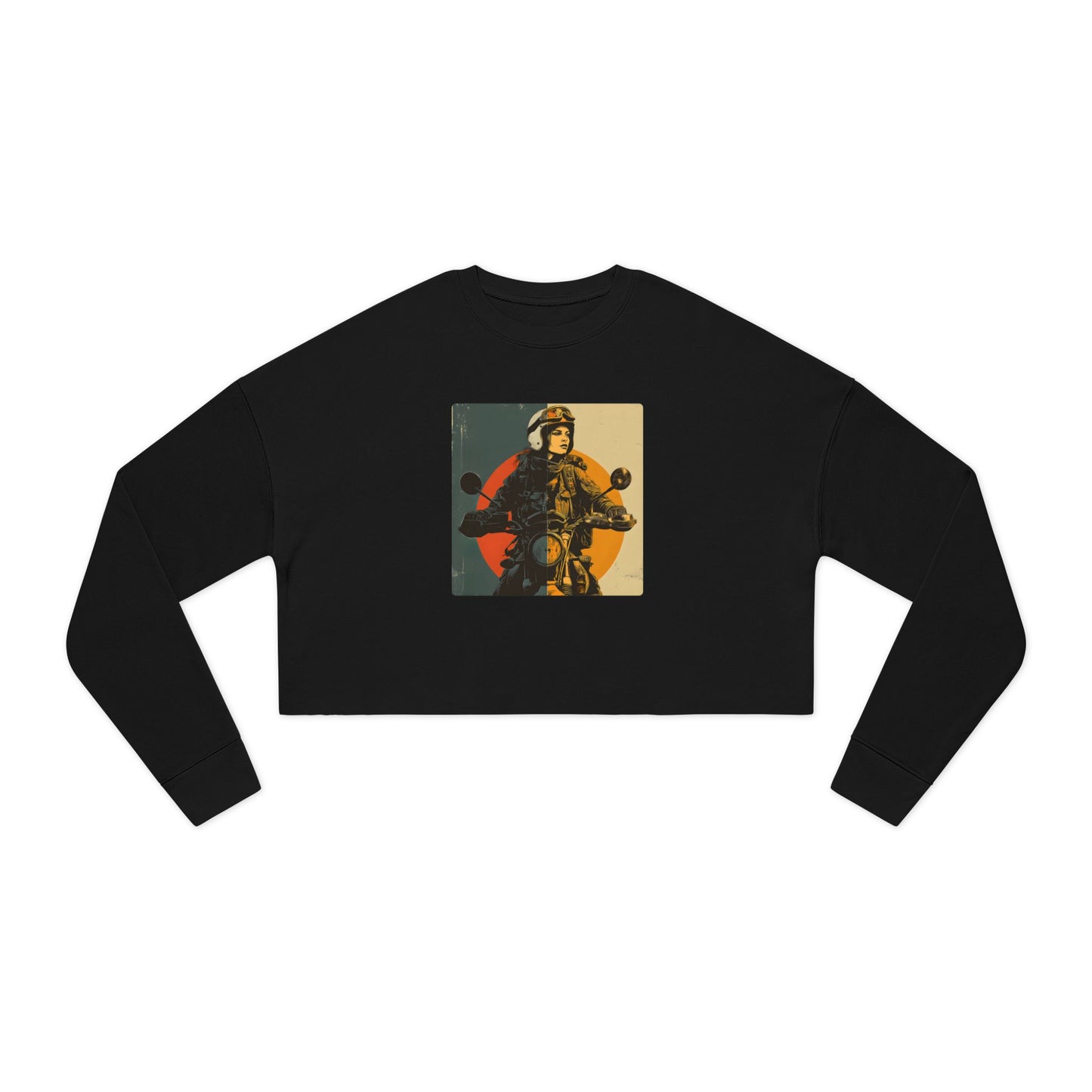 Women’s Motorcycle Cropped Sweatshirt in Black| Vintage Rider Graphic