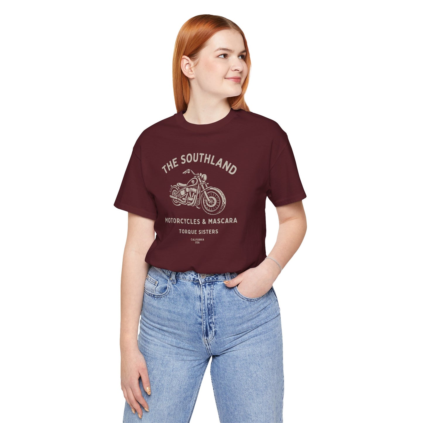 THE SOUTHLAND Motorcycles & Mascara Women’s Motorcycle T-Shirt | Burgundy