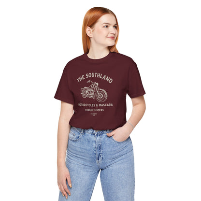 THE SOUTHLAND Motorcycles & Mascara Women’s Motorcycle T-Shirt | Burgundy