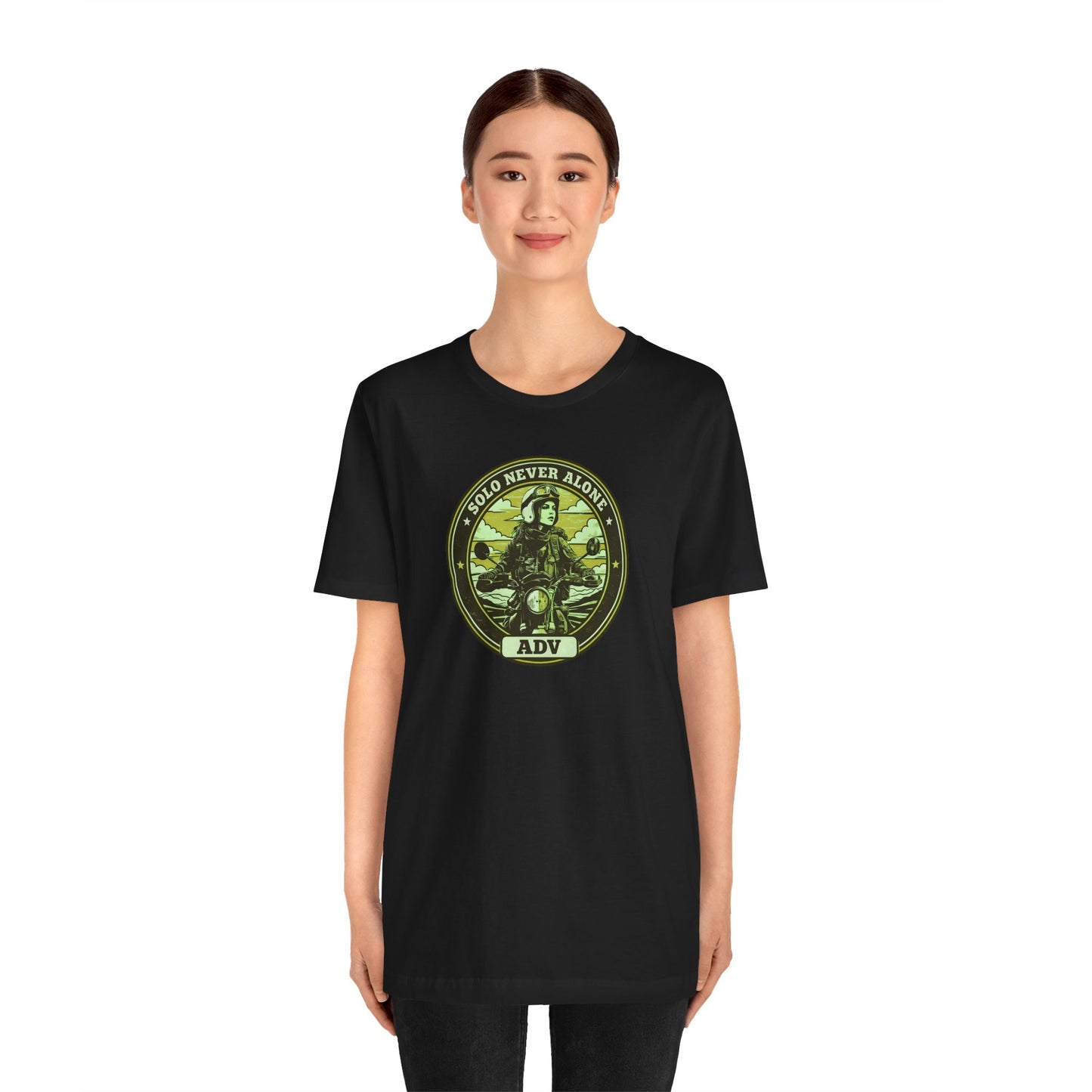 SOLO NEVER ALONE ADV Women’s Motorcycle Rider Tee | Black & Green