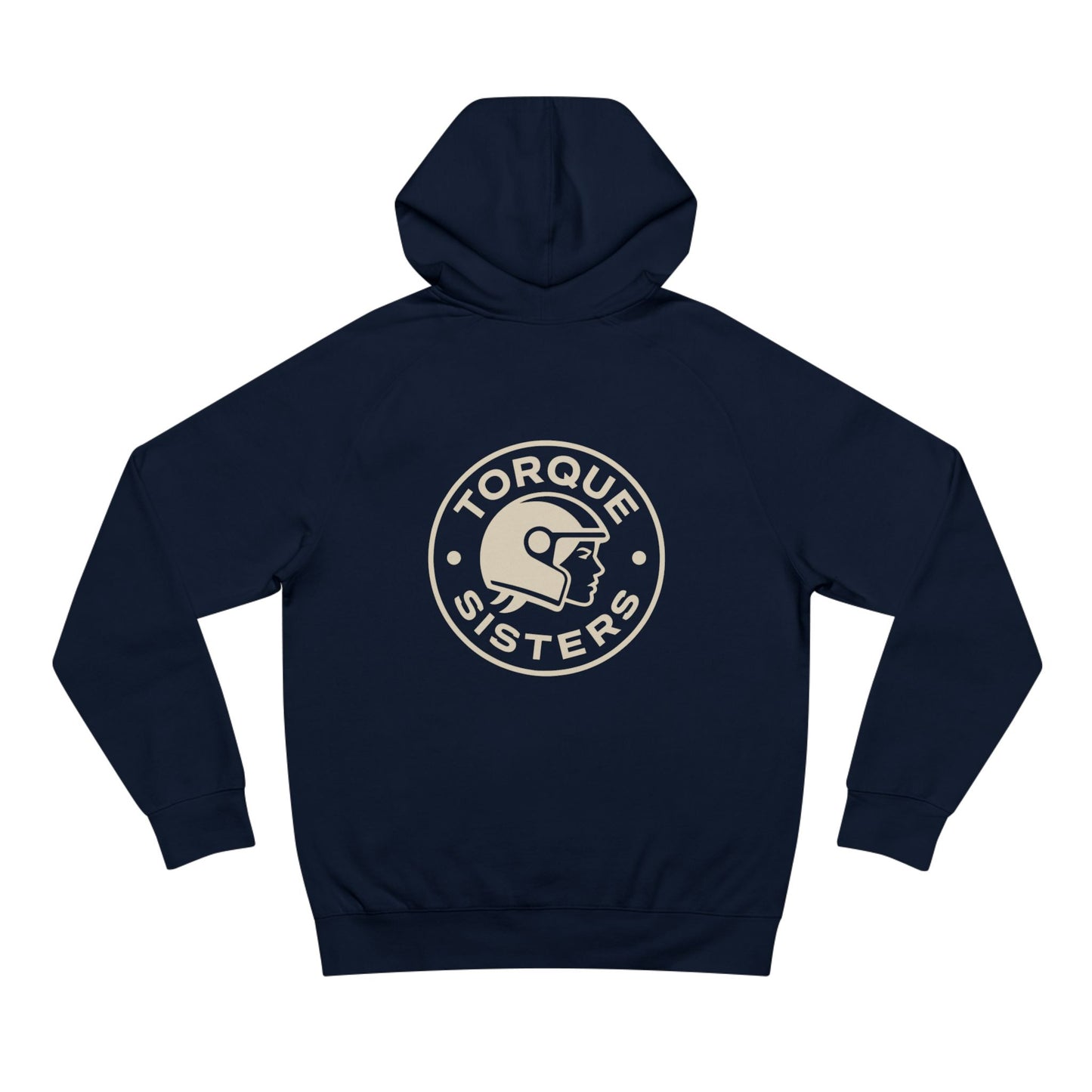 BIKER MOM Badge Graphic Women’s Motorcycle Hoodie | Navy & Cream